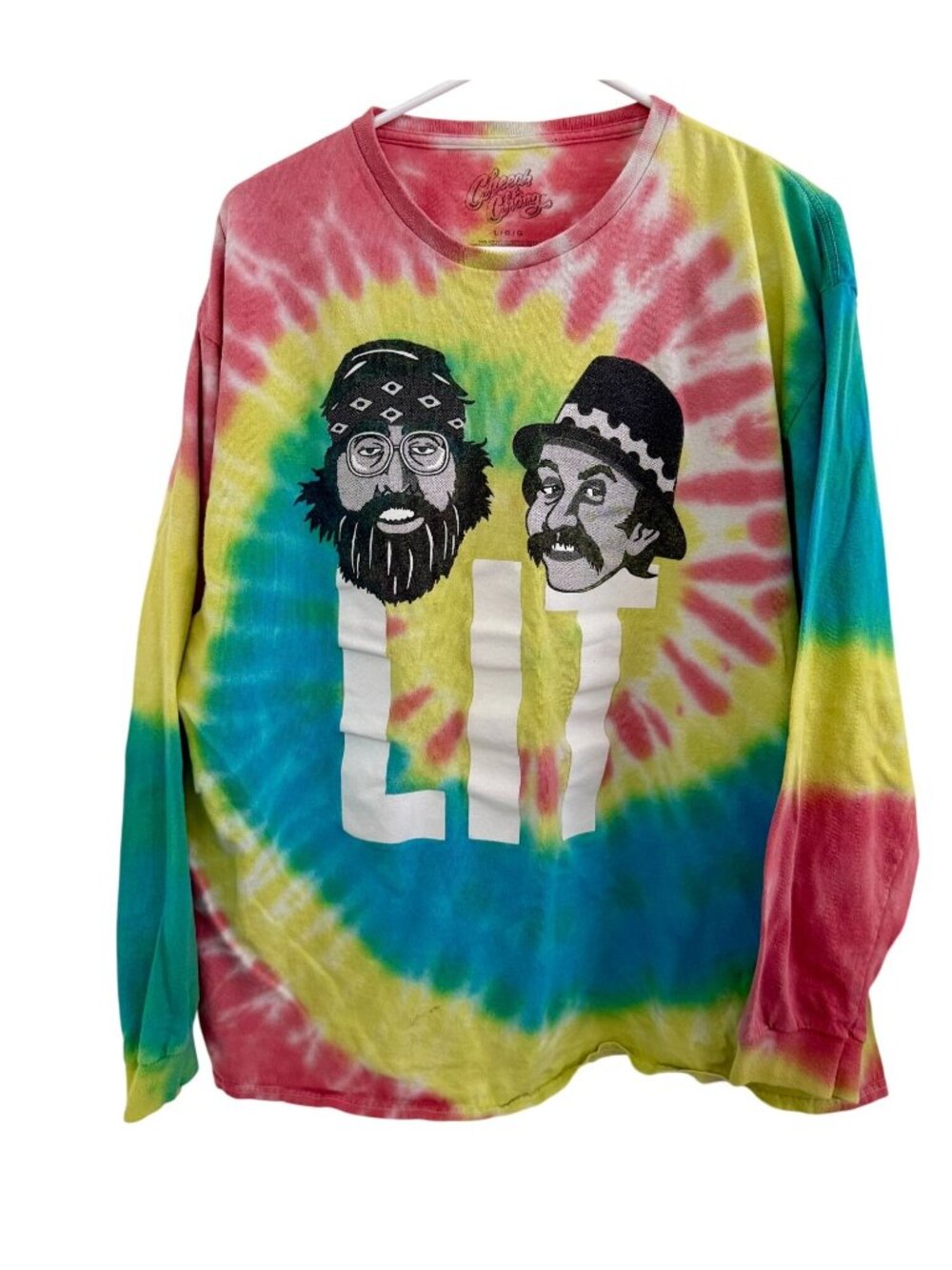 Cheech & Chong Tie Dye "LIT" Long Sleeved Shirt, Size L,